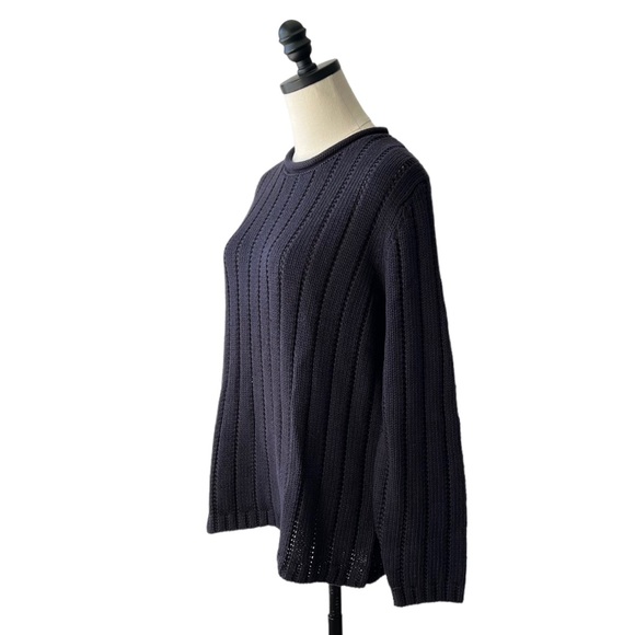 Lands End Navy Linen Cotton Rib Knit Sweater | M NWT - Picture 3 of 9